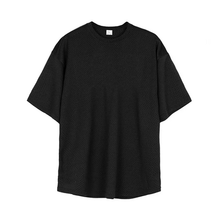 Oversize Loose Short Sleeve Sport T-Shirts Dropped Shoulders Gym Fitness Bodybuilding Shirt Mesh Breathable Quick Dry Men's Tees