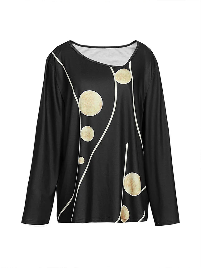 Plus Size Asymmetric Collar Long Sleeve Irregular Pattern Top for Women Spring Summer New Fashion Top