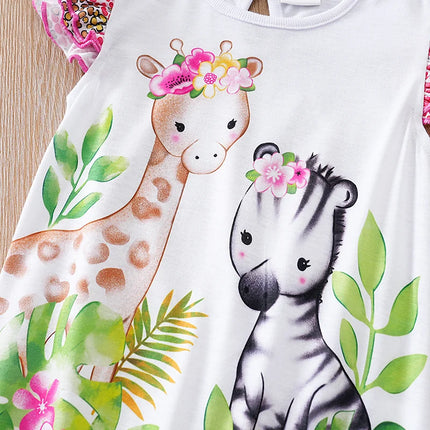Newborn Clothes Cute Cartoon Spotted Deer Print Comfortable Soft Girl Summer Flying Sleeve Baby Jumpsuit