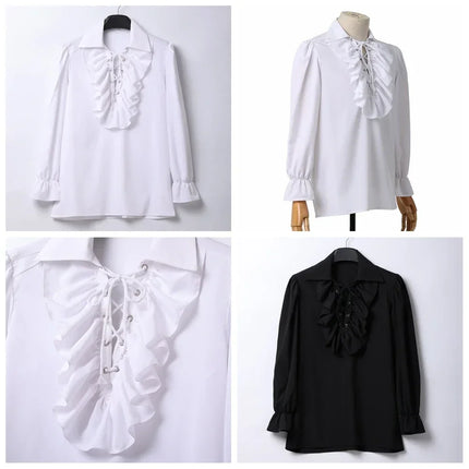 LisdinoMen Pirate Shirt Vampire Prince Poet Shirts Medieval Buccaneer Frills Lace Up Renaissance Vintage Gothic Blouse Tops