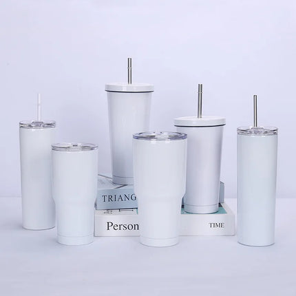 Sublimation Blank Straight Cup Stainless Steel Water Bottles Tumbler Coffee Mug Cup Vacuum Flasks DIY Insulated Thermos 6OZ-30OZ