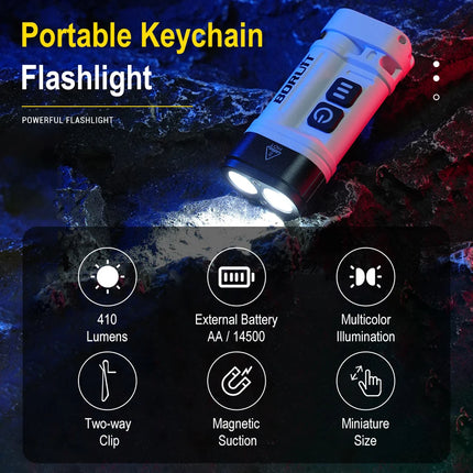 BORUiT U10 LED EDC Flashlight 880LM Super Bright Torch with Magnetic Work Light Use AA or 14500 Battery Camping Pocket Lantern