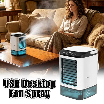 USB Mini Evaporative Air Cooler Desktop Spray Humidifier Fan 900ML Water Tank, Portable Water Cooling Fan for Home Office Use