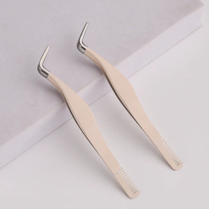 1pc Eyelash Tweezers Stainless Steel Eyelash Extension Tweezers With Comb False Lash Application Tool For Girls Women Beginners
