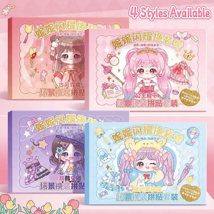 Kawaii Cartoon Girl Dress Up Sticker Set 4 Different Themes Waterproof Removable for Kids DIY Craft Scrapbooking