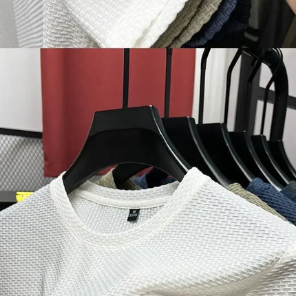 Summer Men's Round Neck Short Sleeved T-shirt M-5XL Oversize Wrinkle Resistant Breathable Top Texture Fabric Versatile Tees