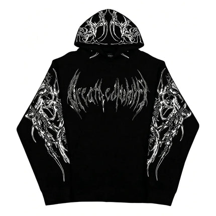 Gothic Skull Thorn Fleece Hoodie / Hoodie Polaire Crâne Gothique