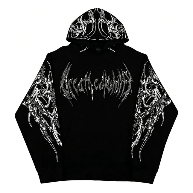 2025 Men's Gothic Skull Thorn Print Hoodie Fleece Lined Winter Streetwear Sweatshirt Casual Warm Pullover Tops for Daily Wear