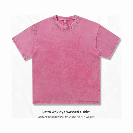 Washed Pure Cotton Short Sleeve Crew Neck Casual T-shirt Vintage Customizable Logo Men's Fashion All Seasons round Neck Top