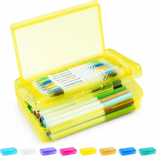 Double Layer Pencil Box, Large Hard Pencil Case Organizer, Plastic Crayon Box for Girls and Boys, Colored Marker Organizer, Sma