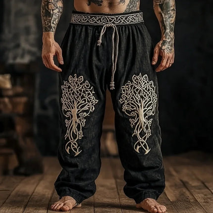 Men's Retro Viking Celtic Knot and Snake 3D Printed Casual Drawstring Straight-Leg Summer Beach Pants