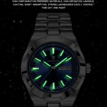 BINBOND New Luxury Quartz Men's Wristwatch Sport Men Watches Waterproof Luminous Date Week Stainless Steel Men's Watch Male Reloj