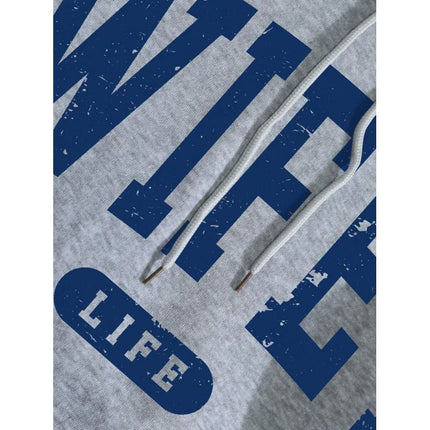 Wifey Life Graphic Hoody Pocket Drawstring Spring Winter Cozy Hoodie Fashion Men Women Grey Sweater Long Sleeved Casual Tops
