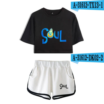 Youthful Movie Joe Gardner T-shirts shorts Pants Dew navel Sport Girls Short Sleeve Suits Sexy Girls Summer Two Pieces sets