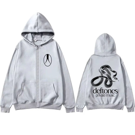 Limited Alternative Metal Rock Band Deftones Private Music Snake Zipper Hoodie Men Women Vintage Oversized Zip Up Jacket Coat