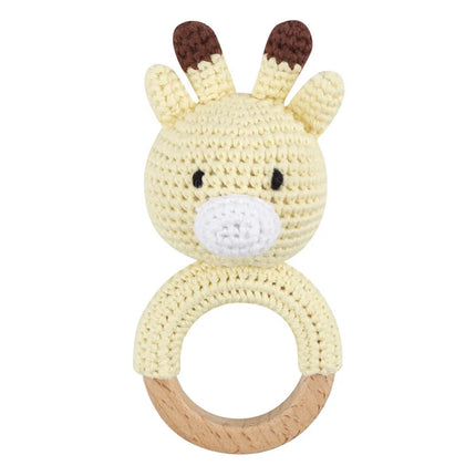 Amigurumi Cartoon Animal Baby Rattle Cute Wooden Ring Handhold Newborn Rattle Toys Handmade Pacifier Clips Kids Educational Toys