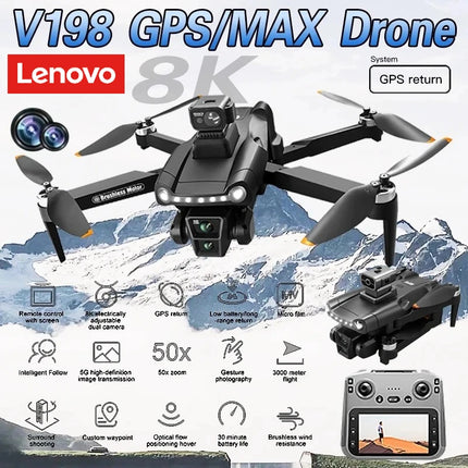 Lenovo V198 MAX GPS Drone 8K Profesional 4K HD Camera  Brushless Laser Obstacle Avoidance Foldable Quadcopter Aerial Optical