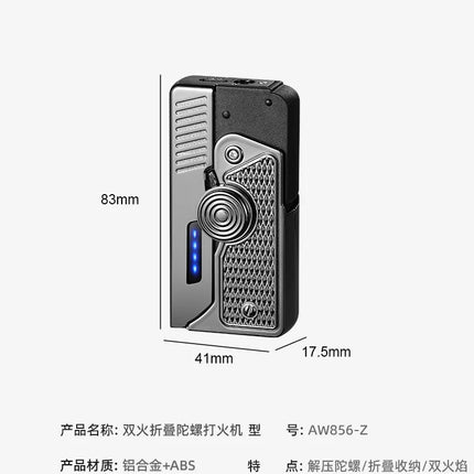 Metal Gas Electric Dual-purpose Folding Lighter Windproof Jet Dual Arc USB Folding Gun Portable Lighter Fashionable Men's Gift