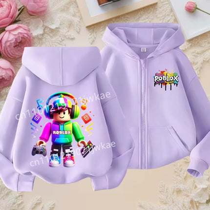3-12 Boys Girls 2026 Kids Fashion Hoodies Tops Kids' Roblox Print Zipper Hoodie Colorful Splash Design Casual Sweatshirt For