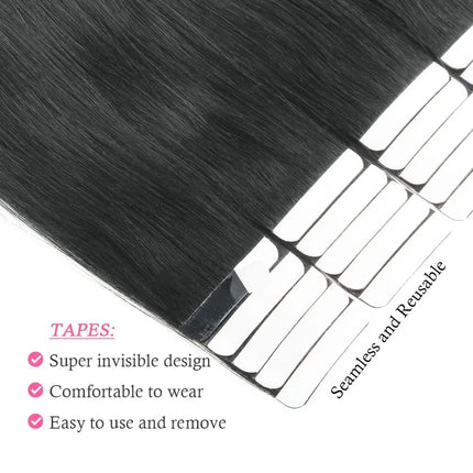 26 Inches Tape In Hair Extensions 100% Human Hair Adhesive Replaceable Seamless Skin Weft Tape 20/40pcs Straight Hair For Women
