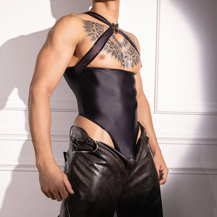 Men Oil Shiny Glossy High Cut Bodysuit Gay Sissy Leotard Transparent Rompers Jumpsuit Underwear For Hot Man Summer Men's Panties