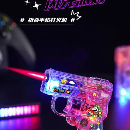 2025 New Creative Luminous Transparent Gyroscope Lighter 2-in-1 Folding Rotating Decompression Windproof Lighter Men's Gift