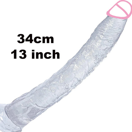 13.4 Inch Long Dildo 34 cm Realistic Dildos with Small Glans Black Jelly Penis with Suction Cup Anal Sex Toys for Women Men 18+