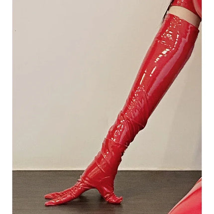 Wet Look PVC Catsuit Short Sleeves Zipper Open Crotch Bodysuit Pole Dance Clubwear Hot Sexy PU Leather Sukumizu Body Shirts Tops