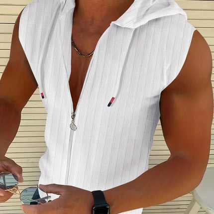 5 colors available for men's hooded sleeveless zipper plaid men's sportswear Slim fit breathable men's casual breathable shirt