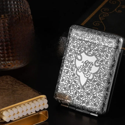16PCS Capacity Luxury Vintage Engraved Cigarette Case Container Smoking Accessories Pocket Cigarette Box Holder 84mm Storage Box