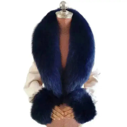 Winter Natural Fox Fur Scarf And Cuff Set Women Jacket Fur Collar Authentic Neck Warm Scarves Luxury Fluffy Fox Fur Shawl