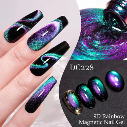 7ml 9D Rainbow Magnetic Gel Nail Polish Aurora Effect Nails Semi Permanent Soak Off UV LED Gel Varnish Nail Art Nail Supplies