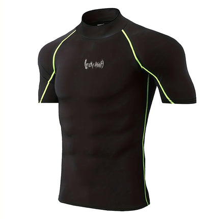Men Gothic Print Compression T-Shirt Turtle Neck Quick-Dry Fitness Training