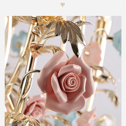 European Floral Design Chandelier Modern Rose Decorative Chandelier Lighting Nordic Living Room Ceramic Flower Chandelier