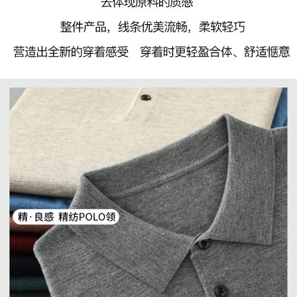 High quality worsted  spun collar wool sweater men's spring and autumn business polo sweater thin long sleeved knitted T-shirt