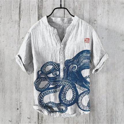 Summer Casual Men's Short Sleeve POLO Shirt Imitation Linen Printed POLO Shirt Maldives Hawaiian Vintage Clothing
