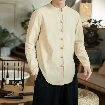 Versatile Loose-fit Long Sleeve Shirt Men's Casual Chinese Style Tang Suit Jacket Summer Lightweight Linen Top