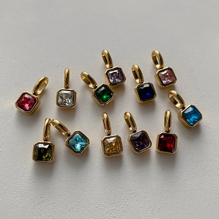 eManco 14K Gold Plated Octagon Metal Charms Stainless Steel Birthstone Pendant  for DIY Necklace Bracelet Jewelry