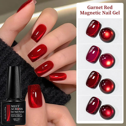 Garnet Red Cat Magnetic Gel Nail Polish Sparkling Glitter Semi Permanent Soak Off UV Gel Varnish For Valentine's Nail Supplies