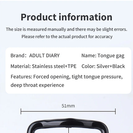Stainless Steel BDSM Gag with Tongue Press Adjustable Metal Mouth Restraint Mouth Plug Slave Deep Throat Gag Restraint for Adult