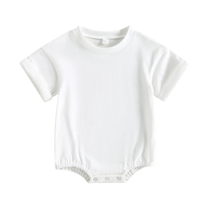 VISgogo Infant Baby Boys Girls Bodysuit Summer Pullover Crewneck Loose Romper Short Sleeve Solid Color Newborn Clothes Outfit