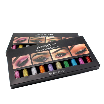 Glitter Liquid Eyeliner Set 10 Pieces Metallic Shimmer Eye Liner Long Lasting Sparkling Eyeshadow Tint Smudge Proof Cosmetics