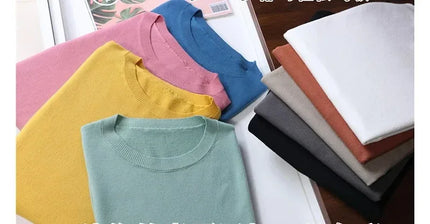 2025 Superfine Merino Wool T-Shirt Men's Knitted O-neck Breathable Thin Cashmere Short Sleeve Tee Solid Color Tops