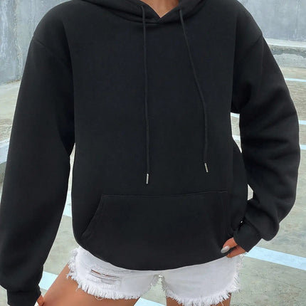 Solid Color Casual Hoodie For Female Pocket Creative Hoody All-Match Street Clothes Womens Fleece Unisex Pullovers