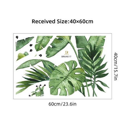 Realistic Tropical Green Turtle Back Leaf Wall Stickers for Living Room Bedroom Bathroom Decoration Wall Decals