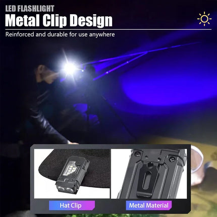 Mini Work Flashlight,8 Modes, Metal Clip Design Rechargeable Magnetic Torch , IP65 Waterproof,  Power Display, Black/Orange