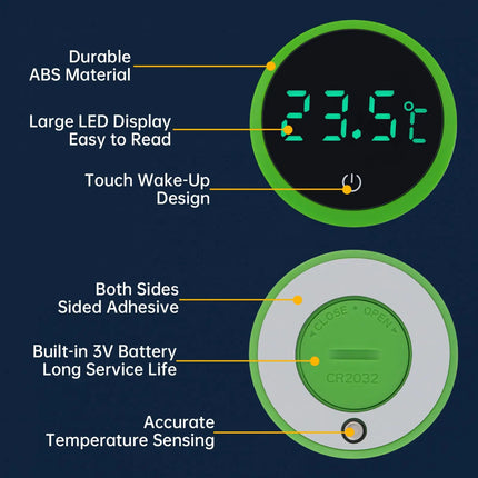 Cordless White / Green / Black Degree Celsius Digital Thermometer, LED Display Fish Tank Thermometers