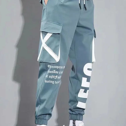 Classic Streetwear Casual Pants Men Ribbons Harem Jogging Pants Male Slim Fit Spring Cargo Pants Multi-Pockets Women Trouser J7