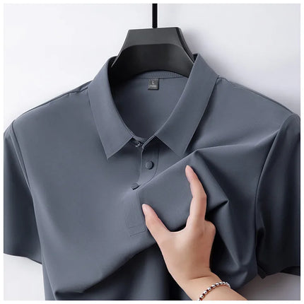 Ice Silk Polo Shirt – Quick-Dry, Breathable & Lightweight, Seamless Knit Design, Business Casual Short Sleeve Top Golf