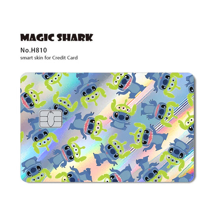 Magic Shark Mickey Minnie Stitch Donald Duck Bear Princess Holographic Film Shinny Laser Skin Sticker for Debit Credit Card